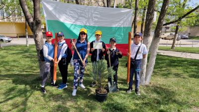Ученици от 77 ОУ засадиха дърво в двора на новостроящия се храм "Свети Патриарх Евтимий" в район Люлин  1